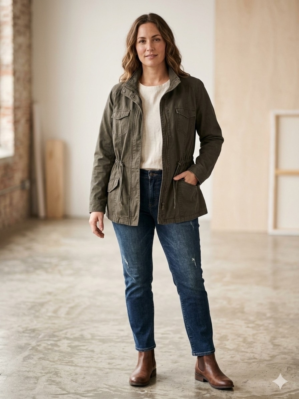 Ava & Viv Olive Green Drawstring-Waist Utility Jacket